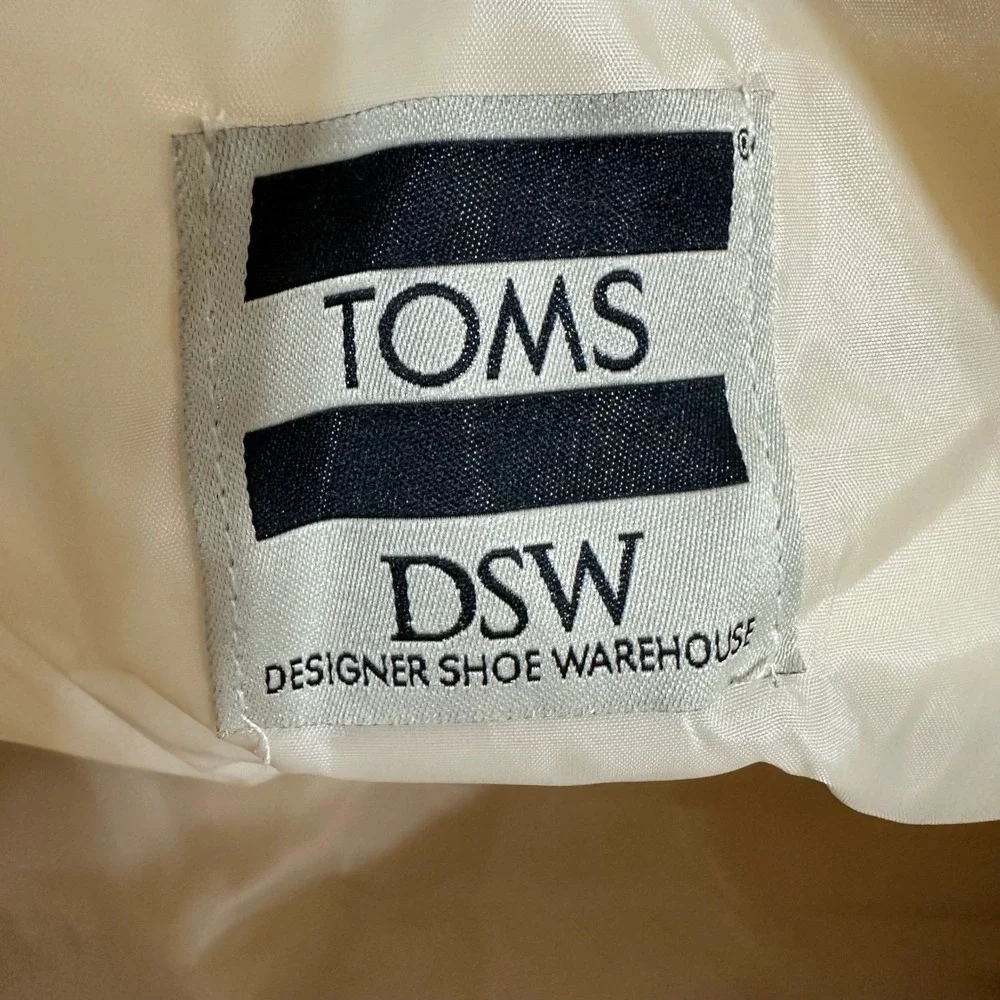 TOMS DSW Striped Canvas Tote Bag Cream Black Brown Vegan Leather Weekender Large